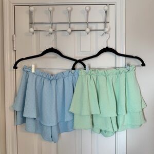 Altar'd State Blue and Mint Green Ruffle Skorts Bundle